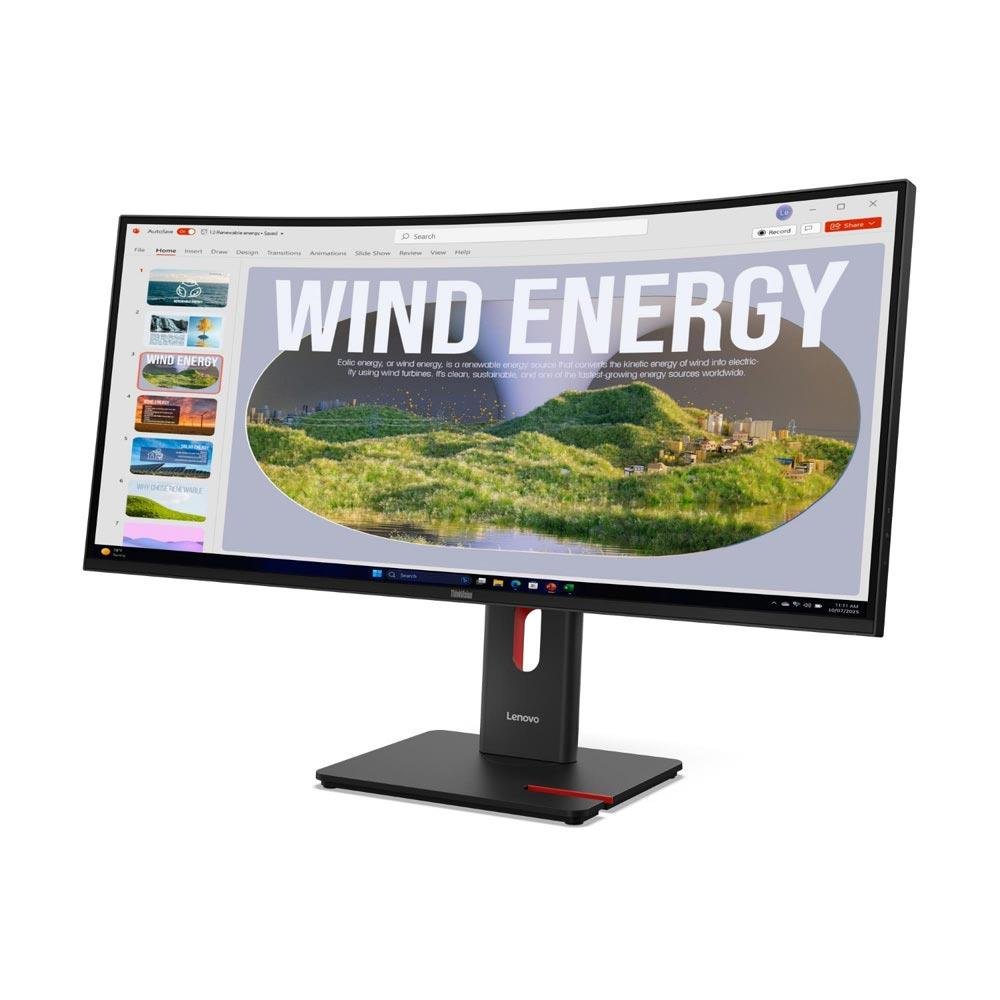 Monitor Lenovo 34 pollici curvo UltraWide 21:9 con pannello VA e frequenza 120Hz, perfetto per produttività e intrattenimento.