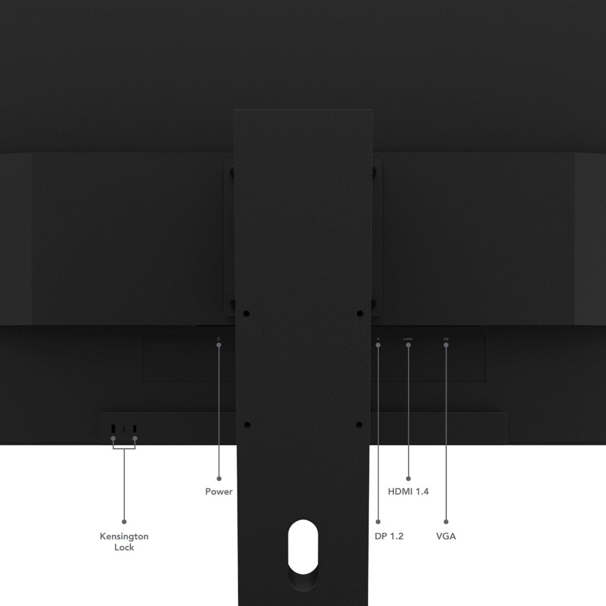 Retro del monitor LENOVO 64884 - LENOVO 64BCMAT4EU con porte HDMI, DP, VGA e blocco Kensington, perfetto per configurazioni versatili.