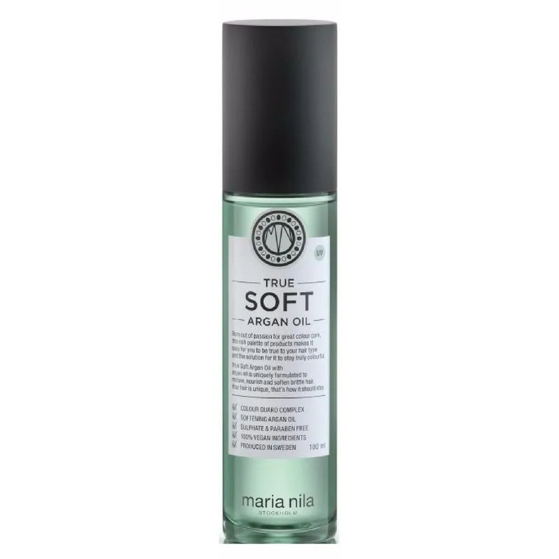 Olio di Argan Maria Nila True Soft 100ml, trattamento idratante per capelli setosi e luminosi.
