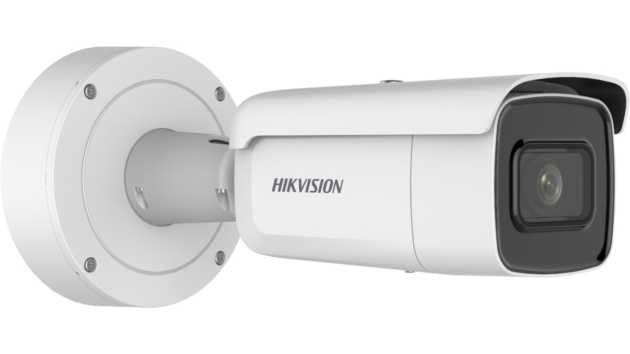 Telecamera di sicurezza IP HIKVISION DS-2CD2646G2-IZS bianca, adatta per esterni, con WDR e modalità giorno/notte.
