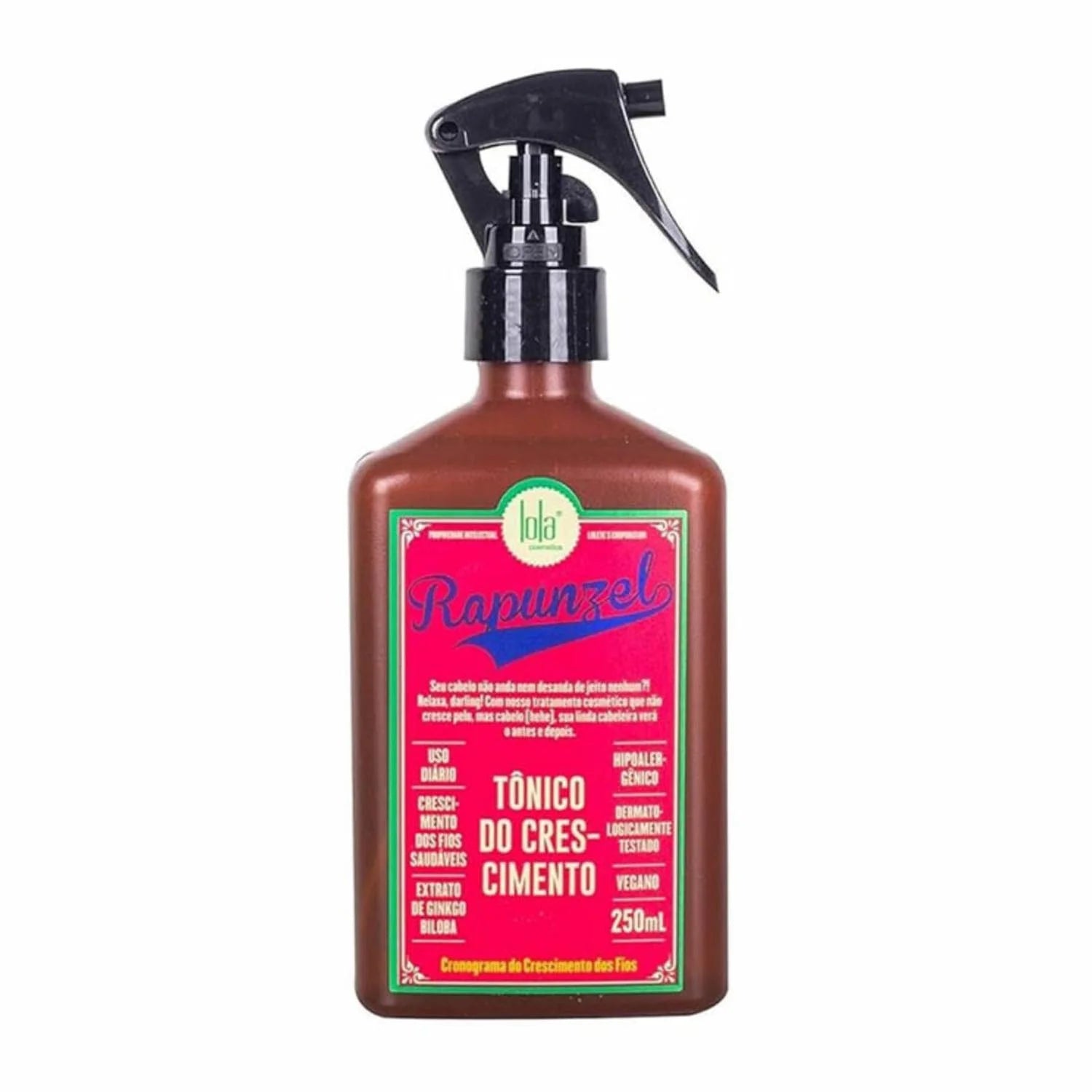 Lola Cosmetics Rapunzel Tónico Capilar per crescita e anticaída, flacone da 250ml per capelli sani e forti.