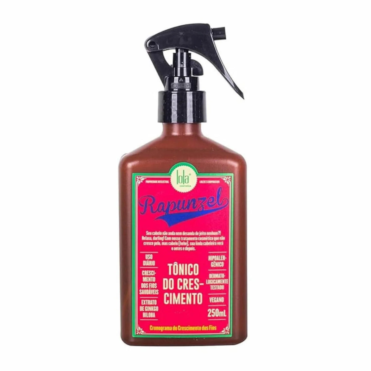 Lola Cosmetics Rapunzel Tónico Capilar per crescita e anticaída, flacone da 250ml per capelli sani e forti.