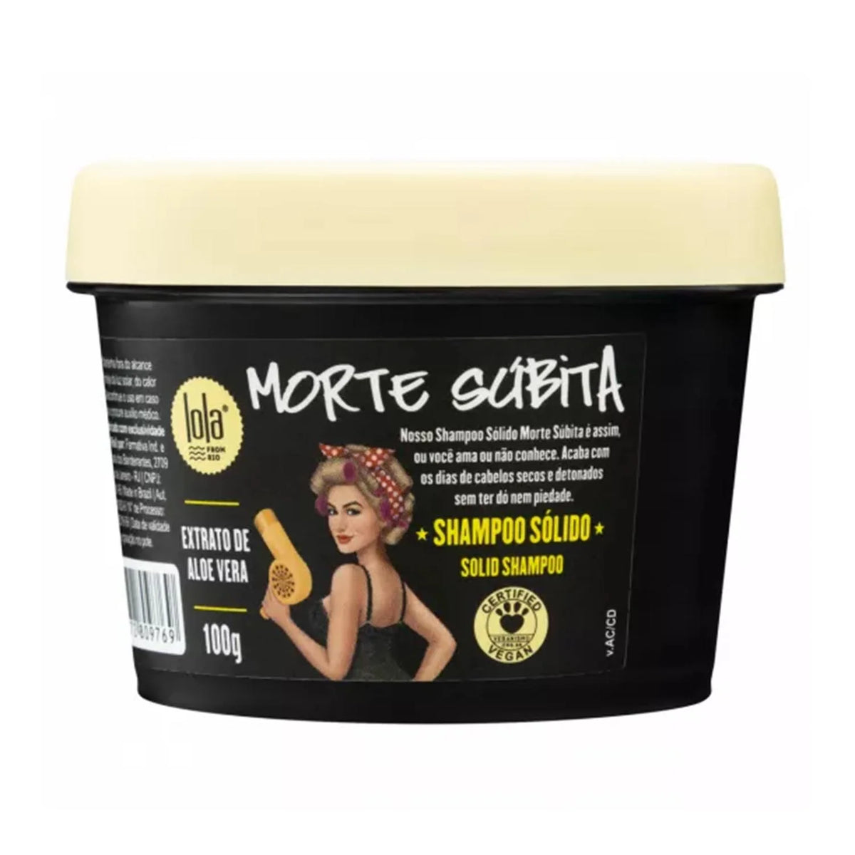 Champu solido Lola Cosmetics Morte Subita all'aloe vera, 100g, per capelli morbidi e idratati.