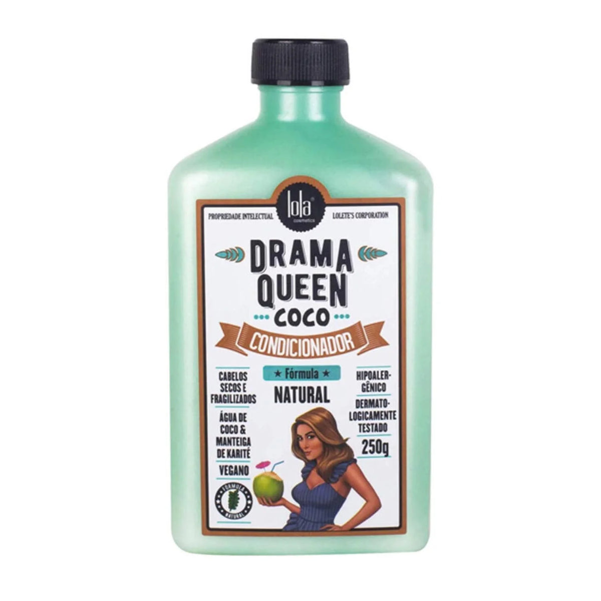 Acondizionatore Lola Cosmetics Drama Queen Coco 250g per capelli morbidi e idratati, ideale per una chioma sana e lucente.