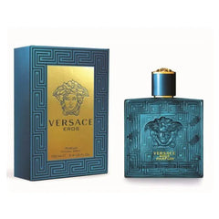 Flacone di Versace Eros Parfum Spray 100ml, fragranza iconica per uomo con note fresche e sensuali.