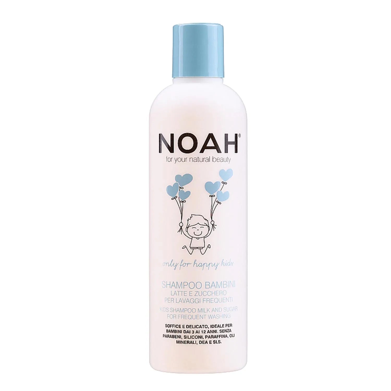 Shampoo latte per bambini Noah Kids 250ml, formula delicata per capelli morbidi e sani.