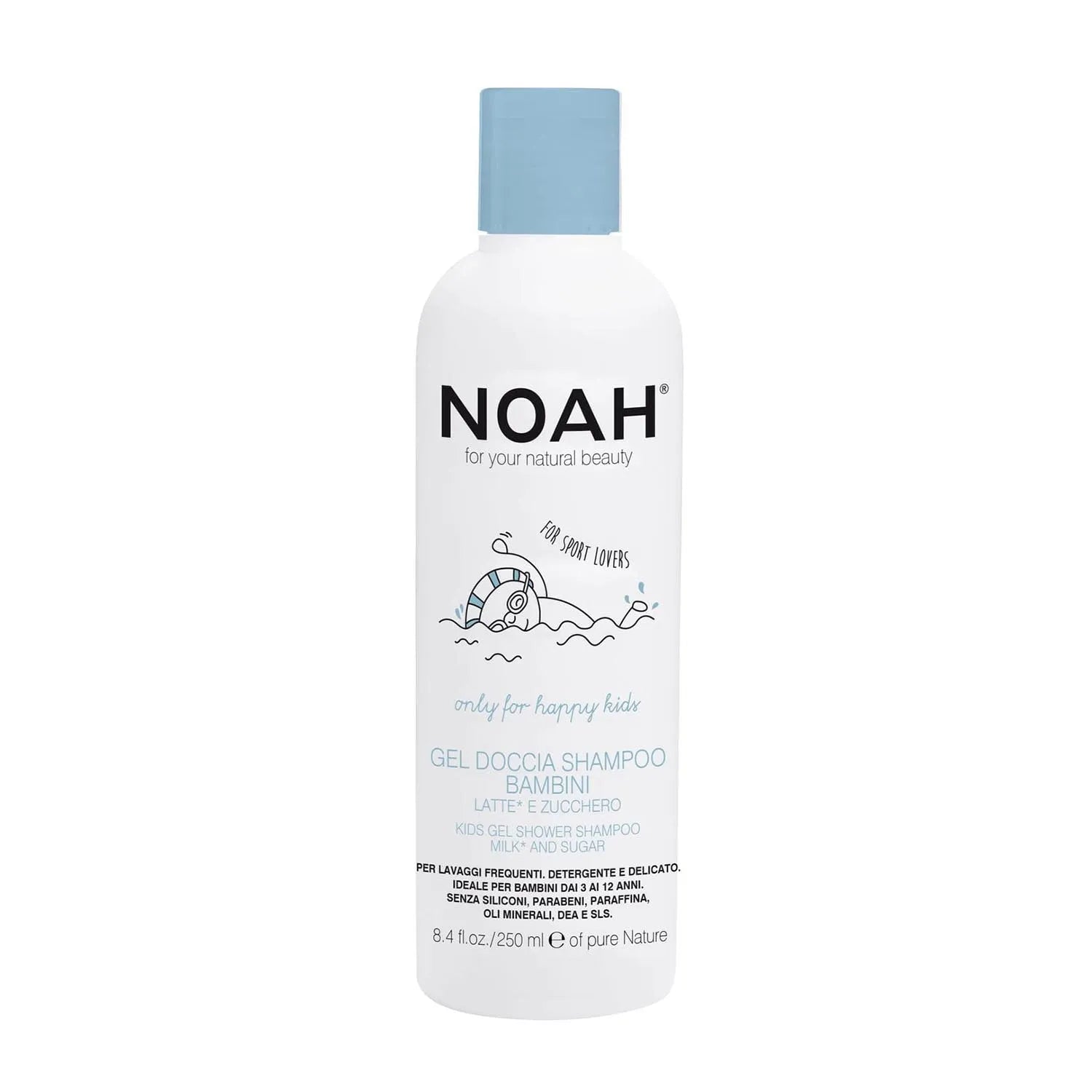 Gel de bagno e shampoo per bambini Noah Kids 250ml, formula delicata e profumata per una pelle e capelli morbidi.