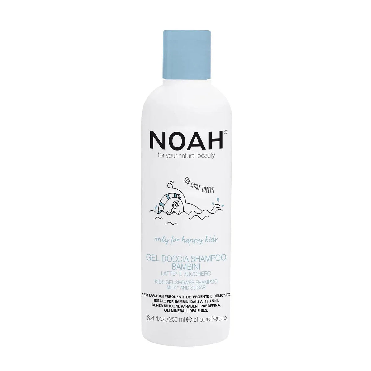 Gel de bagno e shampoo per bambini Noah Kids 250ml, formula delicata e profumata per una pelle e capelli morbidi.