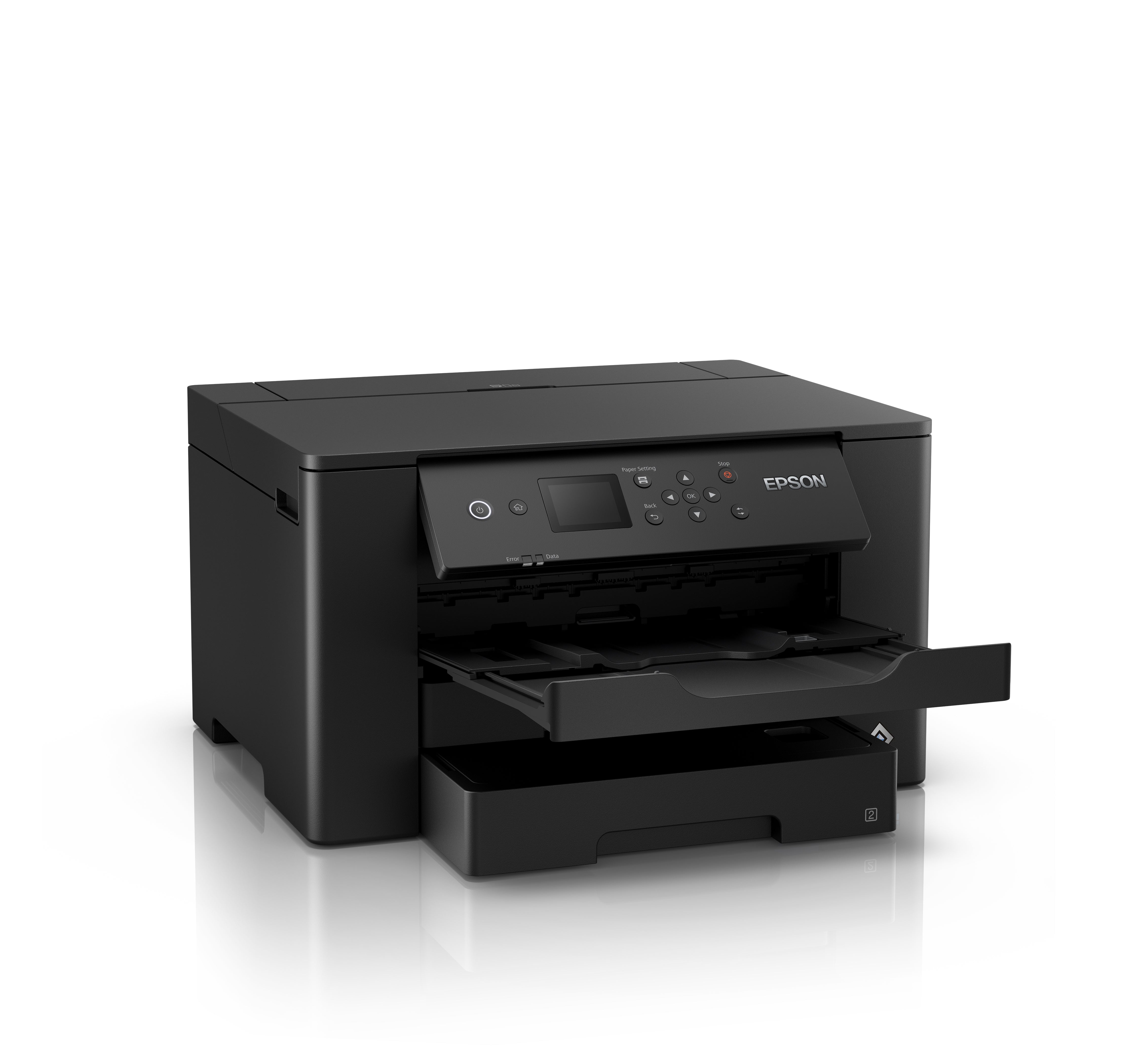Stampante EPSON 27863 - EPSON C11CH70402 con vassoio carta aperto, design compatto per ambienti di lavoro moderni su InfinityMarket.