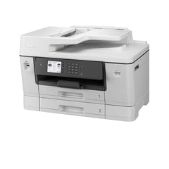Vista laterale della Brother MFCJ6940DWRE1 con pannello touchscreen e doppio vassoio. Soluzione efficiente per la stampa aziendale.