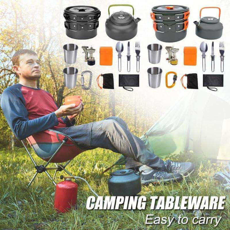 Camping Cookware Set - Durable Hard Alumina Pots & Pans for Outdoors - InfinityMarket - Camping - Complete set - Hiking