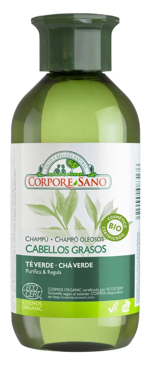 Corpore Champu Cabellos Grasos Cosmos Organic 300ml con tè verde, shampoo biologico per capelli grassi, certificato ECOCERT e vegan.