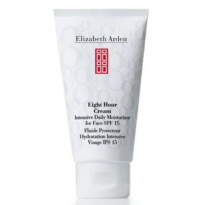 Elizabeth Arden Eight Hour Cream Intensive Daily Moisturizer For Face SPF15 50ml in tubo bianco, crema viso idratante con protezione solare.