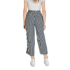Retro dei pantaloni Ichi Donna a righe verticali blu, taglio cropped e vestibilità comoda per la stagione primavera/estate.