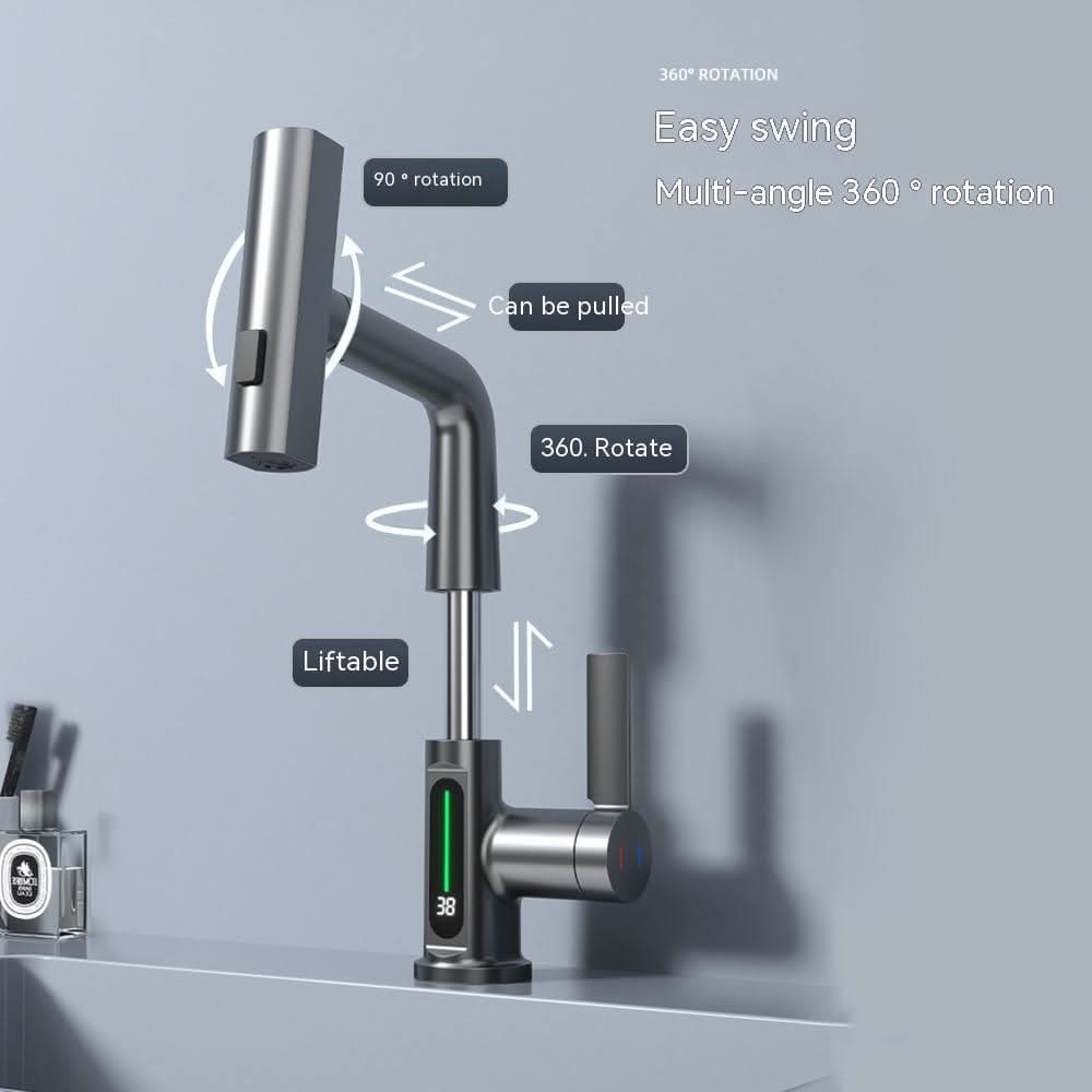Intelligent Digital Display Faucet Pull - out Basin Faucet Temperatur... - InfinityMarket - 360° - Display Function - Multipurpose