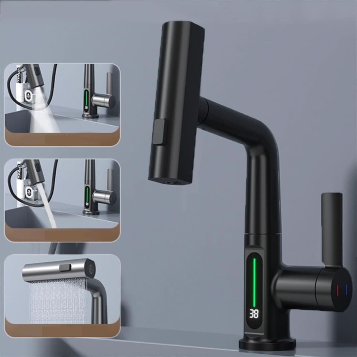 Intelligent Digital Display Faucet Pull - out Basin Faucet Temperatur... - InfinityMarket - 360° - Display Function - Multipurpose