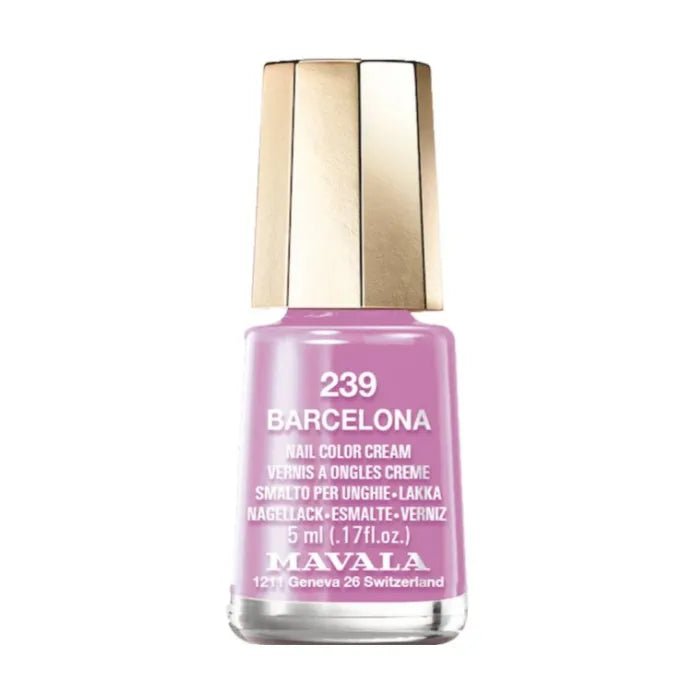 Smalto Mavala Nail Polish 239 Barcelona 5ml con finitura crema e colore rosa brillante, ideale per unghie curate e look eleganti e duraturi.