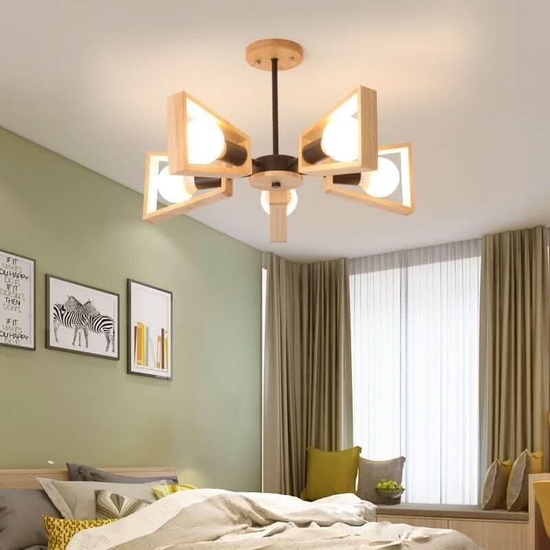 Nordic Solid Wood Black & White Pendant – 3/5/6/8 Lights, E27 LED W... - InfinityMarket - Ceiling - Ceiling Lamp - Ceiling Light
