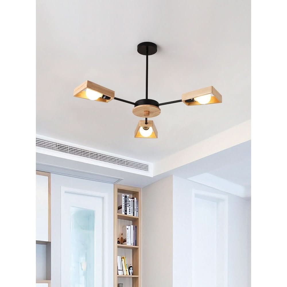 Nordic Solid Wood Black & White Pendant – 3/5/6/8 Lights, E27 LED W... - InfinityMarket - Ceiling - Ceiling Lamp - Ceiling Light