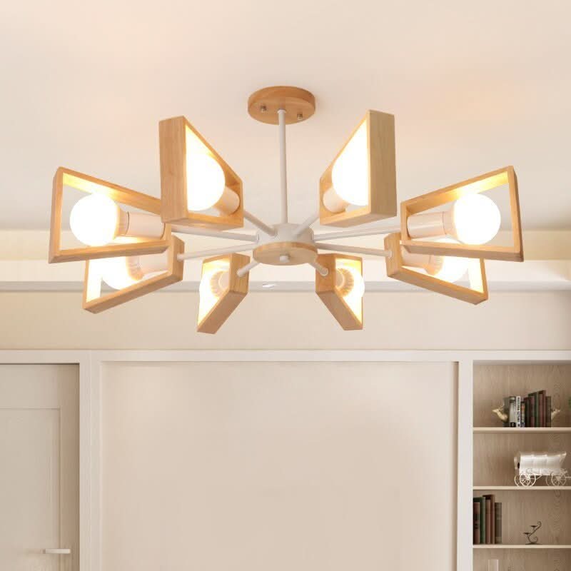 Nordic Solid Wood Black & White Pendant – 3/5/6/8 Lights, E27 LED W... - InfinityMarket - Ceiling - Ceiling Lamp - Ceiling Light