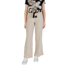 Only Pantaloni Donna beige a gamba larga con vita elasticizzata, perfetti per look casual primavera/estate. Stile comodo e versatile.
