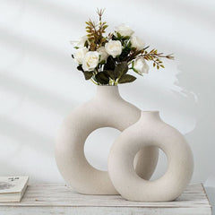 Pampas Grass Vase - Beige Ceramic Home Decor, Dried Flowers, Gift - InfinityMarket - Decorations - flower vase - Porcelain