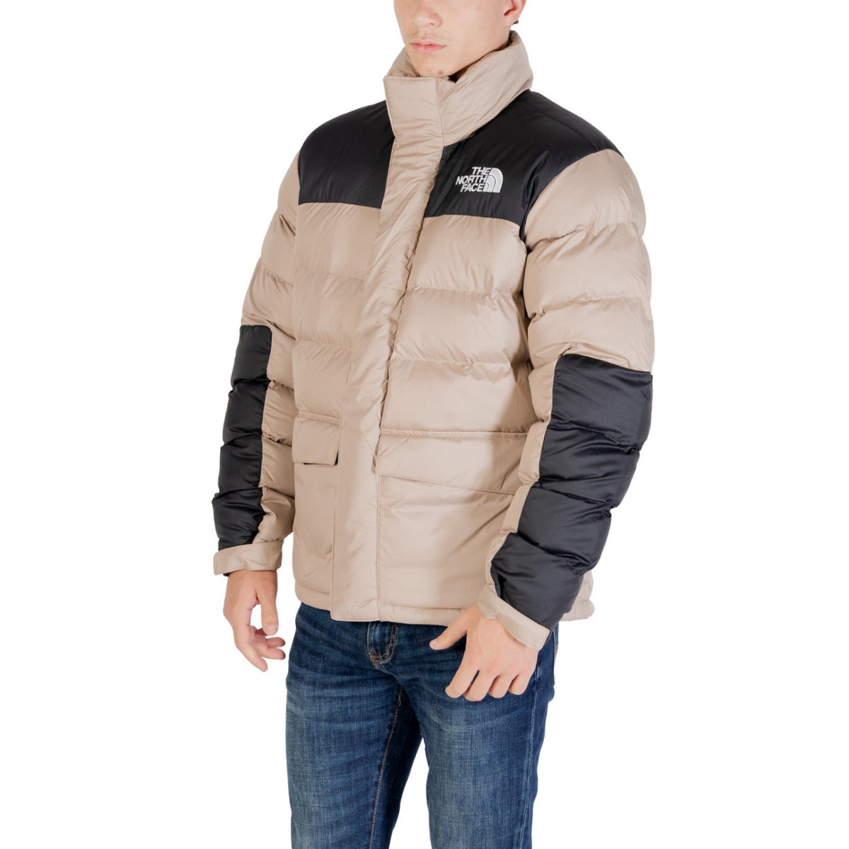 Giubbotto The North Face da uomo in beige e nero, taglio moderno e imbottitura calda. Ottimo per stile urbano e protezione dal freddo.